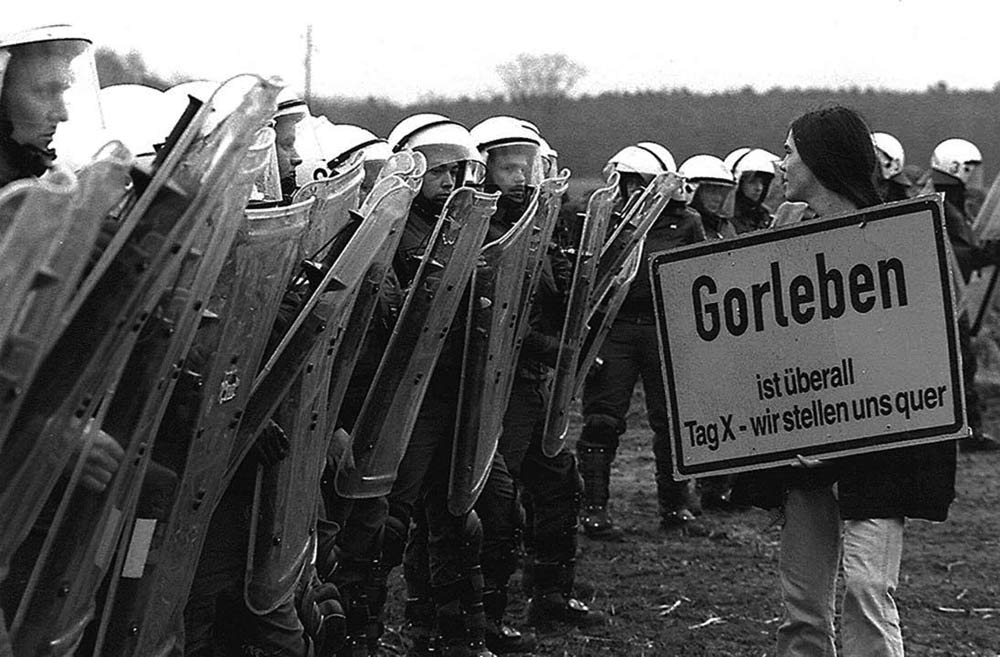 Protests against nuclear waste trains at Gorleben, Germany.