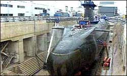 HMS Vanguard in dry dock at Devonport