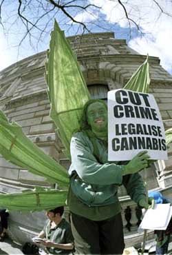 Cannabis legislation campaigners at Downing St, March 2001