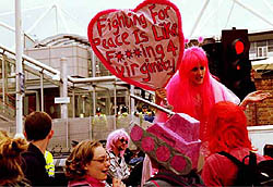 Anti-arms trade activists at DSEI Arms Fair 2001