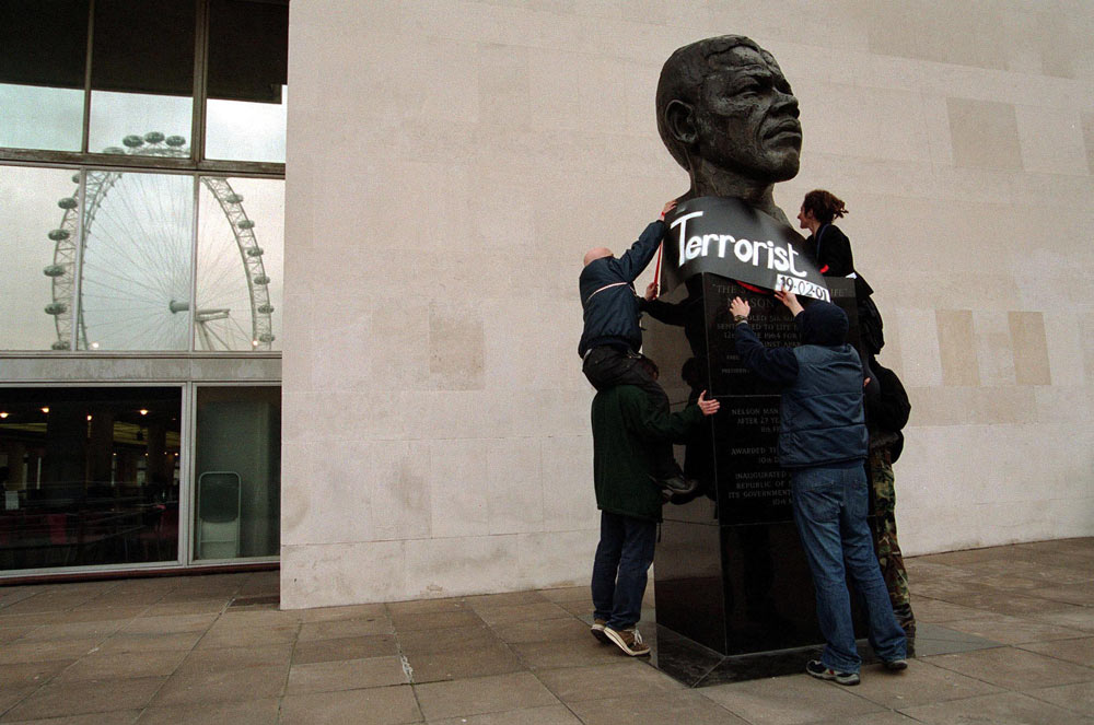 Nelson Mandela bust protest against Terrorist Bill